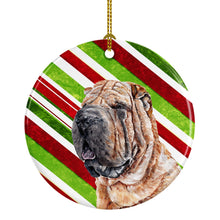 Load image into Gallery viewer, Shar Pei Candy Cane Christmas Ornament - Round Ceramic Ornament – Artist-Designed Keepsake Decoration SC9791CO1