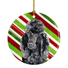 Load image into Gallery viewer, Black Standard Poodle Candy Cane Christmas Ornament - Round Ceramic Ornament – Artist-Designed Keepsake Decoration SC9794CO1