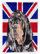Load image into Gallery viewer, Black and Tan Coonhound with Engish Union Jack British Flag Flag Canvas House Size SC9869CHF