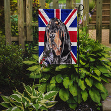 Load image into Gallery viewer, Black and Tan Coonhound with Engish Union Jack British Flag Garden Flag - Outdoor Decorative Yard Flag