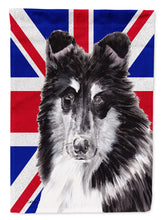 Load image into Gallery viewer, Black and White Collie with English Union Jack British Flag Flag Canvas House Size SC9885CHF