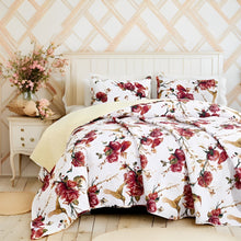 Load image into Gallery viewer, Tache Vintage Rose Garden Hummingbirds Burgundy White Reversible Floral Quilt Set (SD-7676)