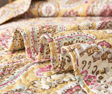 Load image into Gallery viewer, Tache Royal Medallion Floral Paisley Damask Yellow Pink Boho Chic Quilt Set (SD5357)