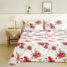 Load image into Gallery viewer, Tache Floral Hummingbirds Burgundy White Vintage Rose Garden Bed Sheet Set (SD-7676)