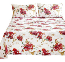 Load image into Gallery viewer, Tache Floral Hummingbirds Burgundy White Vintage Rose Garden Bed Sheet Set (SD-7676)