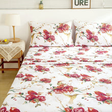 Load image into Gallery viewer, Tache Floral Hummingbirds Burgundy White Vintage Rose Garden Bed Sheet Set (SD-7676)