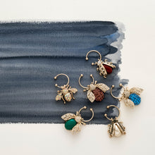 Load image into Gallery viewer, Bedazzled bee wine charms, dark jewel tones