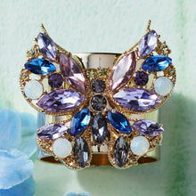 Load image into Gallery viewer, Jeweled butterfly napkin rings, blue, set of two