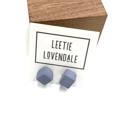 Smoke Blue Midi Cube Stud Earrings
