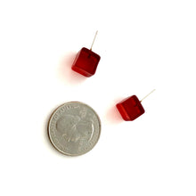 Load image into Gallery viewer, Ruby Red Frosted Midi Cube Stud Earrings