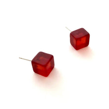 Load image into Gallery viewer, Ruby Red Frosted Midi Cube Stud Earrings
