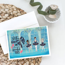Load image into Gallery viewer, Glitter Bows and Pointed Toes Dance Greeting Cards -  Blank Note Cards – 8-Pack of Artist-Designed Cards with Envelopes
