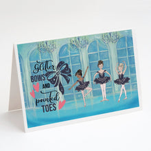 Load image into Gallery viewer, Glitter Bows and Pointed Toes Dance Greeting Cards -  Blank Note Cards – 8-Pack of Artist-Designed Cards with Envelopes