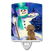 Load image into Gallery viewer, Artist Snowman with Boykin Spaniel Ceramic Night Light SS1001CNL