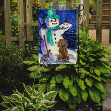 Load image into Gallery viewer, Artist Snowman with Boykin Spaniel Garden Flag – Decorative Outdoor Yard Flag