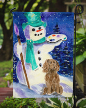 Load image into Gallery viewer, Artist Snowman with Boykin Spaniel Garden Flag – Decorative Outdoor Yard Flag