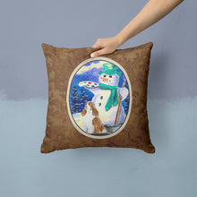 Load image into Gallery viewer, Artist Snowman with Springer Spaniel Throw Pillow - 14x14 Decorative Pillow – Art for Your Home &amp; Patio