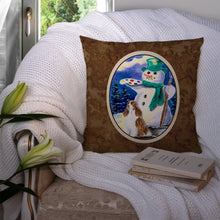 Load image into Gallery viewer, Artist Snowman with Springer Spaniel Throw Pillow - 14x14 Decorative Pillow – Art for Your Home &amp; Patio