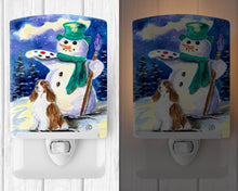 Load image into Gallery viewer, English Springer Spaniel with Artist Snowman Ceramic Night Light SS1002CNL
