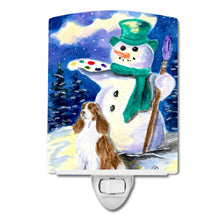 Load image into Gallery viewer, English Springer Spaniel with Artist Snowman Ceramic Night Light SS1002CNL