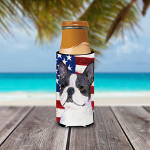 Load image into Gallery viewer, USA American Flag with Boston Terrier Slim Can Hugger – Fun &amp; Functional Drink Coolers SS4021MUK