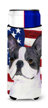 Load image into Gallery viewer, USA American Flag with Boston Terrier Slim Can Hugger – Fun &amp; Functional Drink Coolers SS4021MUK