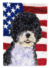 Load image into Gallery viewer, USA American Flag with Portuguese Water Dog Flag Canvas House Size