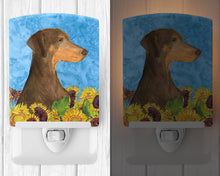 Load image into Gallery viewer, Doberman in Summer Flowers Ceramic Night Light SS4112CNL