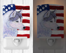 Load image into Gallery viewer, USA American Flag with Siberian Husky Ceramic Night Light SS4220CNL