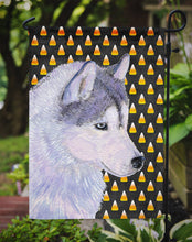 Load image into Gallery viewer, Siberian Husky Candy Corn Halloween Portrait Garden Flag – Decorative Outdoor Yard Flag