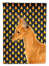 Load image into Gallery viewer, Min Pin Candy Corn Halloween Portrait Garden Flag – Decorative Outdoor Yard Flag