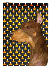 Load image into Gallery viewer, Doberman Candy Corn Halloween Portrait Garden Flag – Decorative Outdoor Yard Flag
