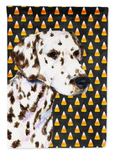 Load image into Gallery viewer, Dalmatian Candy Corn Halloween Portrait Garden Flag – Decorative Outdoor Yard Flag