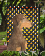 Load image into Gallery viewer, Doberman Candy Corn Halloween Portrait Garden Flag – Decorative Outdoor Yard Flag