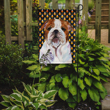 Load image into Gallery viewer, Bulldog English Candy Corn Halloween Portrait Garden Flag – Decorative Outdoor Yard Flag