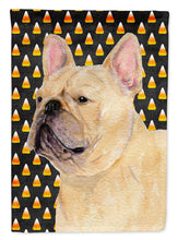 Load image into Gallery viewer, French Bulldog Candy Corn Halloween Portrait Garden Flag – Decorative Outdoor Yard Flag