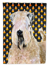 Load image into Gallery viewer, Wheaten Terrier Soft Coated Candy Corn Halloween Portrait Garden Flag – Decorative Outdoor Yard Flag