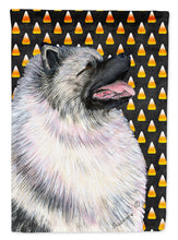 Load image into Gallery viewer, Keeshond Candy Corn Halloween Portrait Garden Flag – Decorative Outdoor Yard Flag