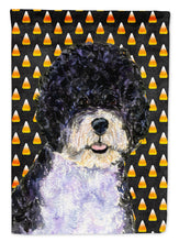 Load image into Gallery viewer, Portuguese Water Dog Candy Corn Halloween Portrait Flag Canvas House Size