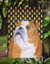 Load image into Gallery viewer, Bulldog English Candy Corn Halloween Portrait Garden Flag – Decorative Outdoor Yard Flag
