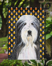 Load image into Gallery viewer, Bearded Collie Candy Corn Halloween Portrait Garden Flag – Decorative Outdoor Yard Flag