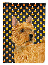 Load image into Gallery viewer, Norwich Terrier Candy Corn Halloween Portrait Garden Flag – Decorative Outdoor Yard Flag