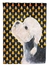 Load image into Gallery viewer, Dandie Dinmont Terrier Candy Corn Halloween Portrait Garden Flag – Decorative Outdoor Yard Flag