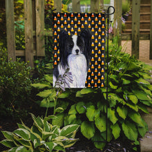 Load image into Gallery viewer, Papillon Candy Corn Halloween Portrait Garden Flag – Decorative Outdoor Yard Flag
