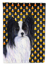Load image into Gallery viewer, Papillon Candy Corn Halloween Portrait Garden Flag – Decorative Outdoor Yard Flag