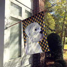 Load image into Gallery viewer, Boxer White Candy Corn Halloween Portrait Flag Canvas House Size
