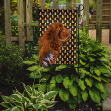Load image into Gallery viewer, Sussex Spaniel Candy Corn Halloween Portrait Garden Flag – Decorative Outdoor Yard Flag