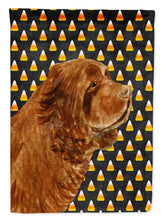 Load image into Gallery viewer, Sussex Spaniel Candy Corn Halloween Portrait Garden Flag – Decorative Outdoor Yard Flag