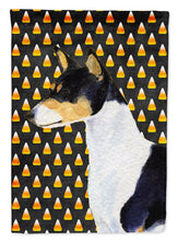 Load image into Gallery viewer, Basenji Candy Corn Halloween Portrait Garden Flag – Decorative Outdoor Yard Flag