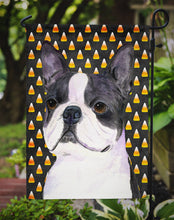 Load image into Gallery viewer, Boston Terrier Candy Corn Halloween Portrait Garden Flag – Decorative Outdoor Yard Flag